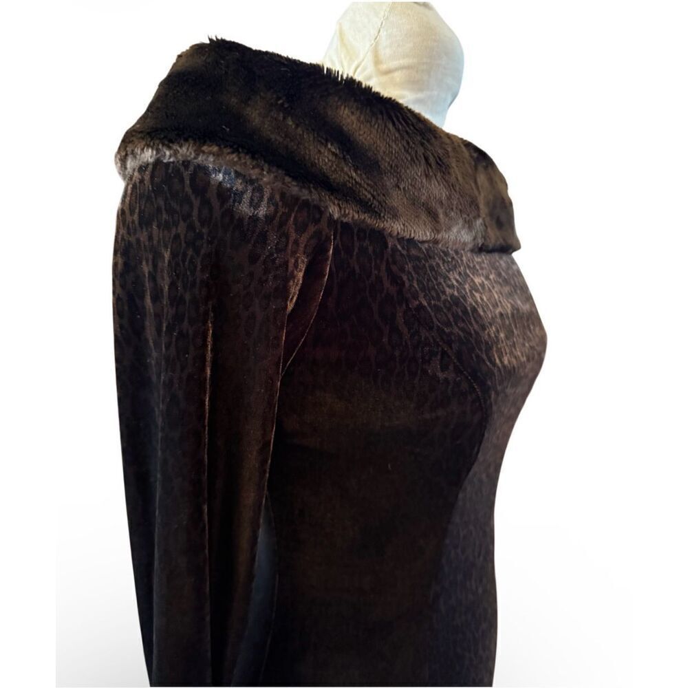 Joseph Ribkoff Vintage Velvet Leopard Off The Shoulder Dress Sz. 6Faux Fur - Picture 3 of 7